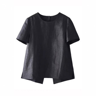 Cracked Pattern Silk Blouse for Women, Short-Sleeved Summer Wear for Mothers, 2025 Elegant Round-Neck Mulberry Silk Top for Commuting