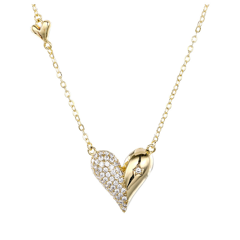 Fashion Heart Shape Copper Plating Rhinestones Pendant Necklace 1 Piece