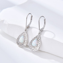 跨境925纯银水滴形蛋白石耳环女欧美时尚轻奢高级感欧泊耳扣耳饰