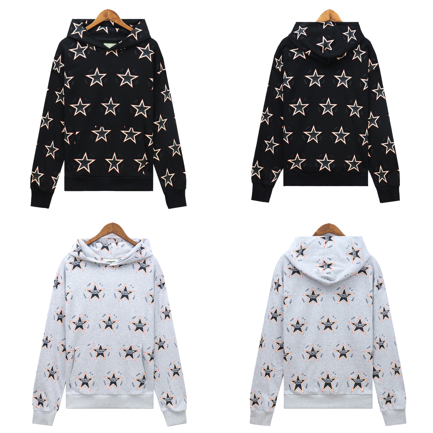 Men's Clothing fashion brand D.T Kapok full print five pointed star hooded sweatshirt trousers men and women sports suit_voghion.com