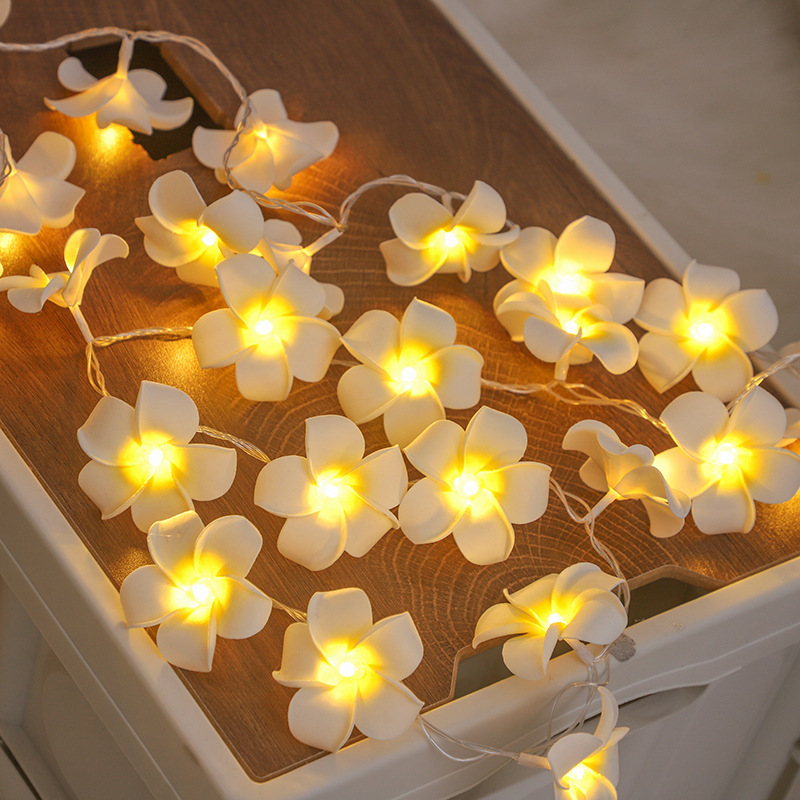 Cross-border LED artificial frangipani string lights for room decoration, decorative lights with battery box, wedding outdoor holiday lights Cross-border LED artificial frangipani string lights for room decoration, decorative lights with battery box, wedding outdoor holiday lights