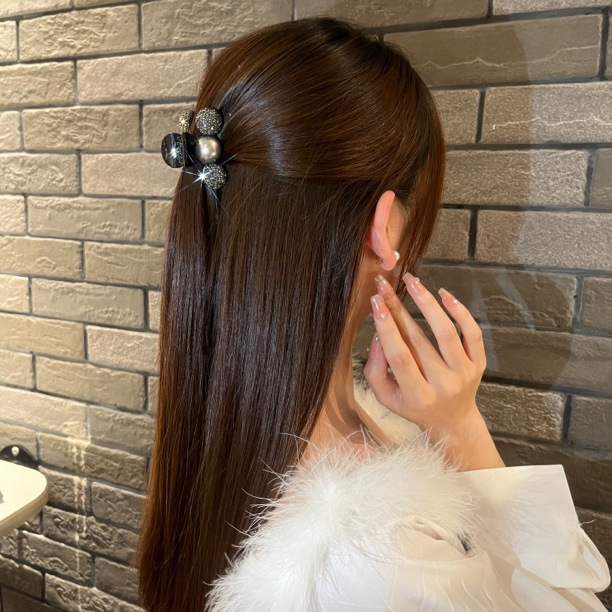 Leichtes Luxus-Design mit Perlen, Strass, Acryl, kleiner Greifer, modischer All-Match-Rückenlöffel, halbe Krawatte, Haarnadel, Pony-Clip_voghion.com