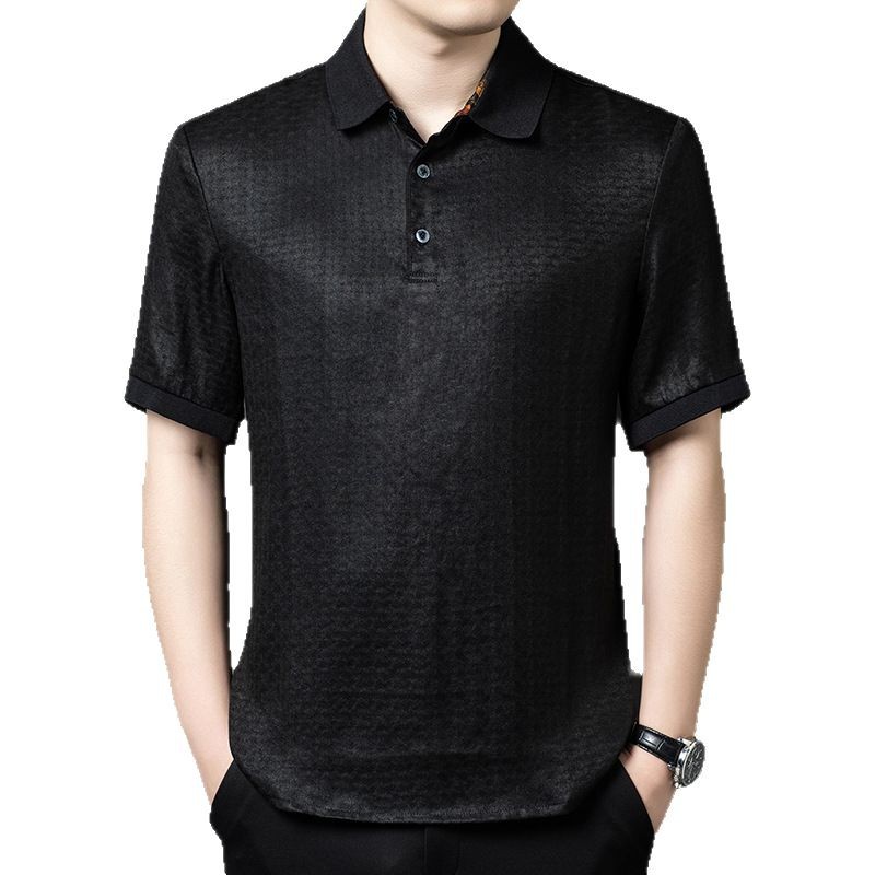 Áo polo nam tay ngắn lụa tơ tằm cao cấp — Màu đen Y233002