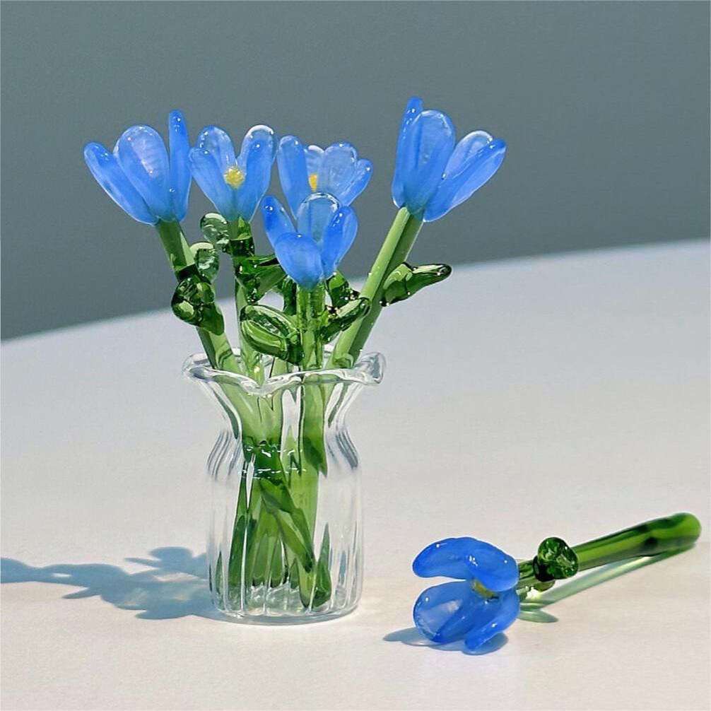 Manufacturer Zibo Handmade Glass Small Flowers Artificial Bouquet Flower Arrangement Glass Eternal Flower Gift Desktop Decoration Ornaments