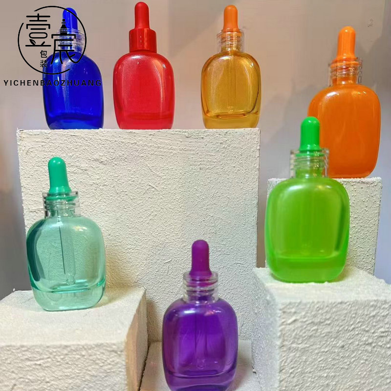 渐变30ml透明滴管分装瓶椭圆原液玻璃空瓶旅行便携精油瓶子分装瓶