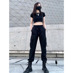 黑色工装裤女2025新款高腰显瘦束脚小个子薄款休闲运动裤子潮