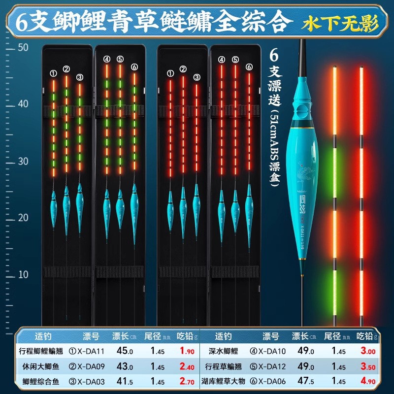 Pequeño traje de deriva luminosa Fengxian con caja de deriva al por mayor conjunto integral de múltiples aguas deriva de pescado anzuelo de mordida deriva de pescado crucian que cambia de color deriva de pescado