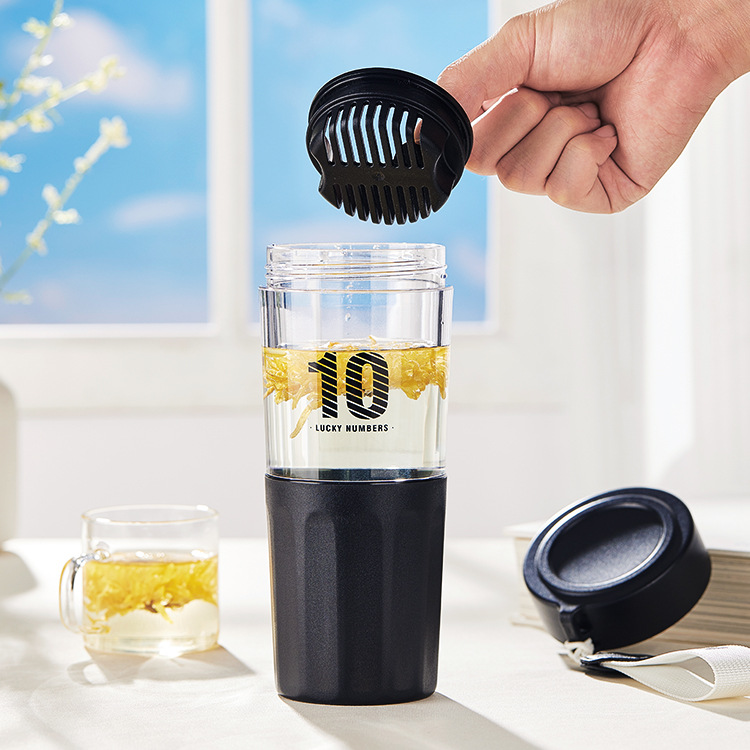 简宜随行杯创意套杯水果花茶杯带过滤网塑料杯简约学生杯子随手杯