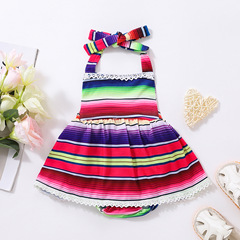 ins 2022夏季嬰幼兒童女寶寶連體衣漸變邊無袖哈裙哈衣爬服