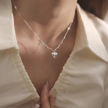 韩版简约光面爱心项链女简约ins小众设计轻奢气质百搭锁骨链代发