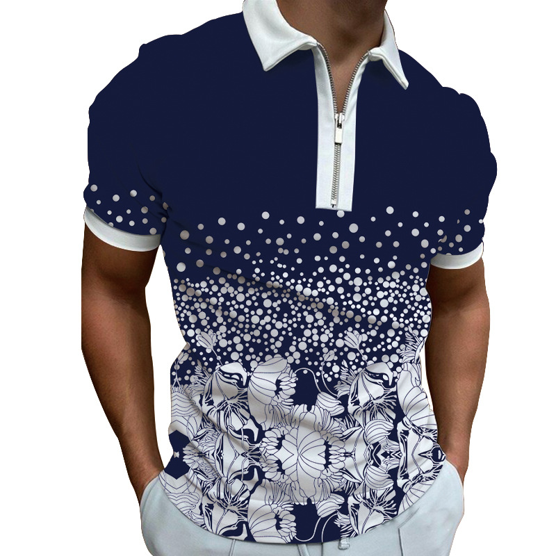 Polo da uomo con stampa drago e zip stile casual estivo_voghion.com