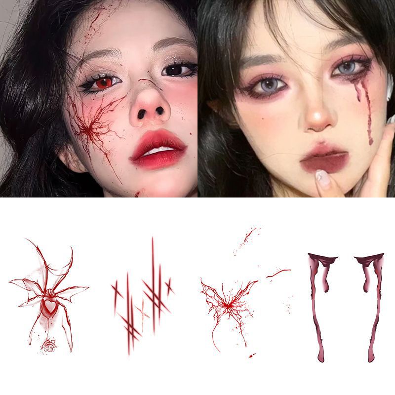 Halloween Makeup Tattoo Stickers for Men and Women, High-End Original Realistic Colorful Stickers, Makeup Accessories, Washable for Photo Taking