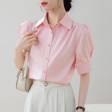 实拍 衬衫女中袖感职业气质抗皱工装宽松短袖正装半袖衬衣