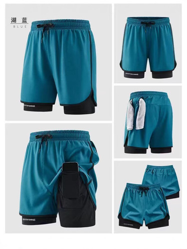 Athletic Shorts Running-Specific Loose Non-Slip Three-Piece Pants Double-Layer Quick-Dry Workwear Casual Pants Printed