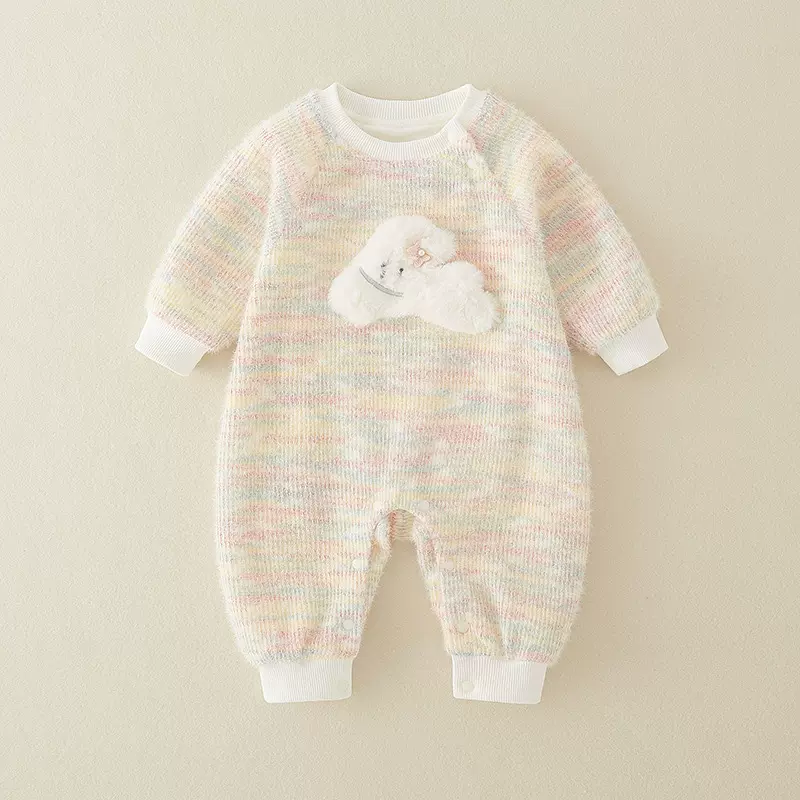 婴儿衣服秋冬装新生女宝宝连体衣加绒保暖毛线哈衣爬服秋季外出服