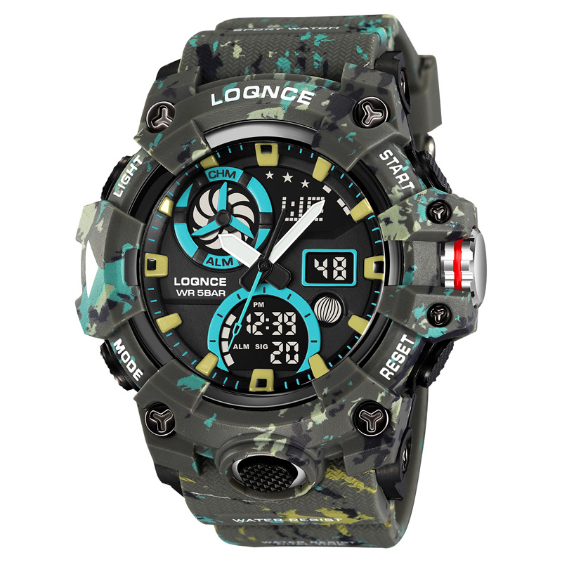 LOQNCE nuevo 98005 moda camuflaje multifuncional nocturna deportivo cronógrafo electrónico impermeable para hombres se puede enviar