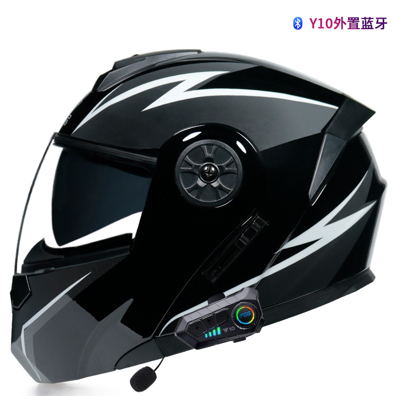 Orz casco no motocicleta casco completo hombres y mujeres de doble lente coche eléctrico Bluetooth expuesto medio casco Otoño e Invierno casco Four Seasons