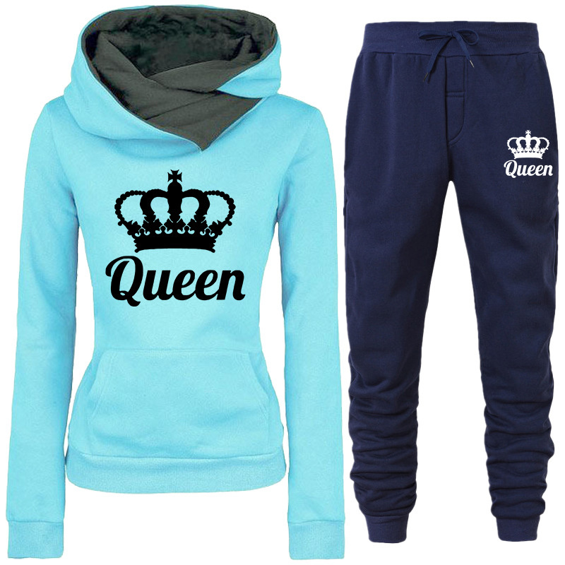 Zweiteiliger Trainingsanzug mit QUEEN-Print für Damen (Frühling/Herbst): Sweatshirt und Jogginghose_voghion.com