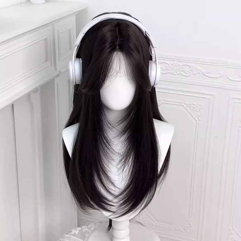 【青春女高】假发高层次中分长直发黑茶色Lolita日系学生jk全头套|undefined