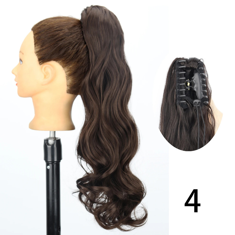 24inch ロングカーリーポニーテール高温繊維女性ビッグウェーブカーリーヘアグリップクリップポニーテールエクステンション|undefined