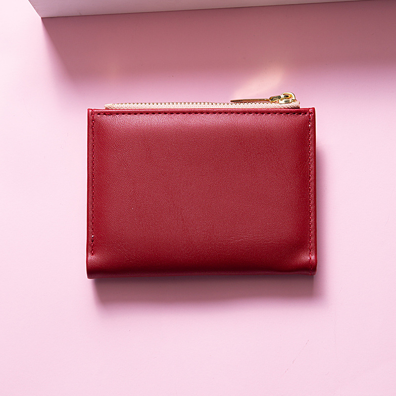Small Short Zipper Two Fold Solid Color Women's Wallet Korean Edition_voghion.com