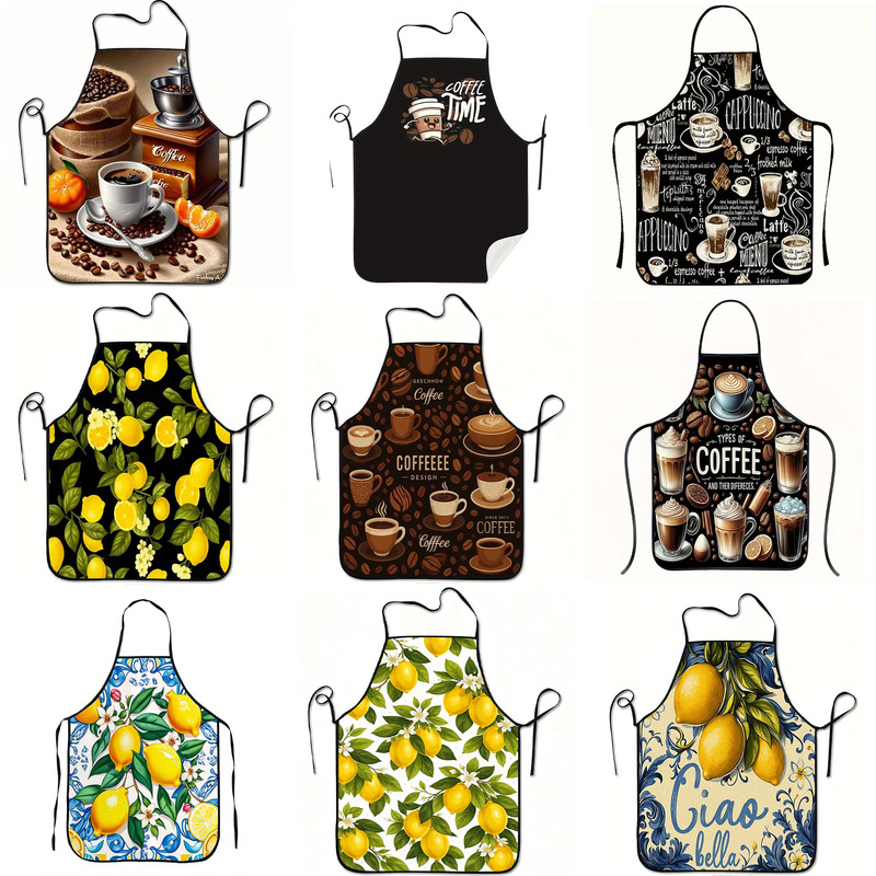 Cross-border best-selling creative apron for nail technicians and baristas, lemon pattern outdoor festival kitchen apron, waterproof wholesale Cross-border best-selling creative apron for nail technicians and baristas, lemon pattern outdoor festival kitchen apron, waterproof wholesale