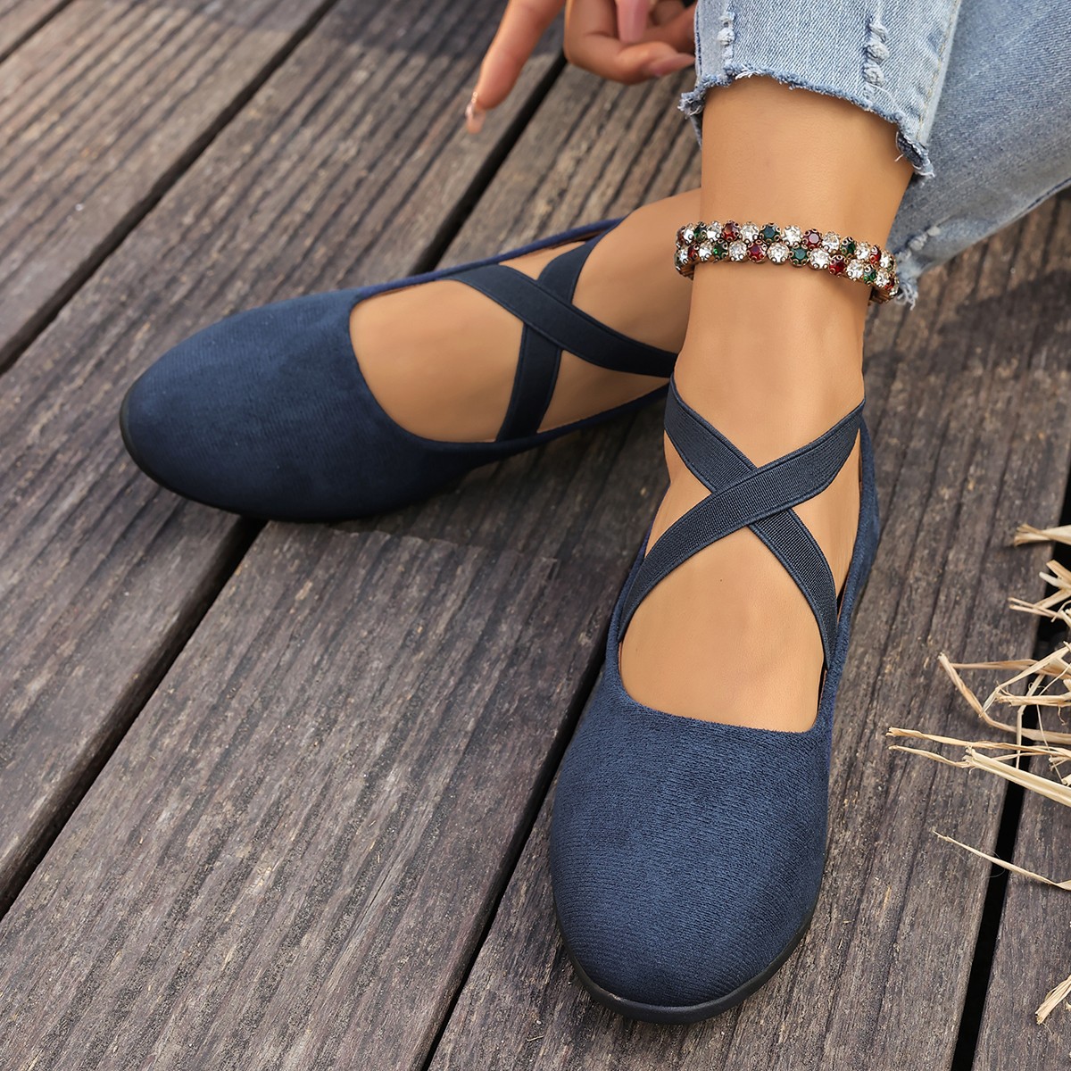 Women's Plus Size Cross Strap Suede Wedge Heels Slip-On Loafers Low Cut Spring Style Casual Comfortable Footwear_voghion.com