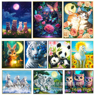 Wholesale 5ddiy diamond painting full diamond round diamond foreign trade tiger animal figure landscape framed brick and stone painting sticker diamond painting