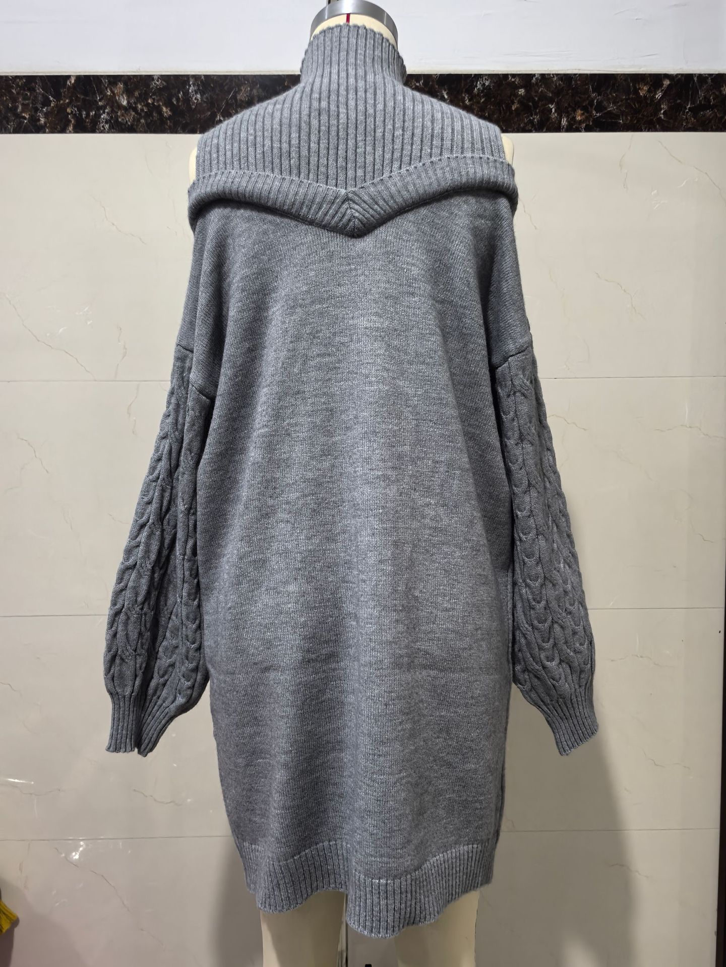 Damen Oversized Pulloverkleid Mit Rollkragen Grobstrick Pullover_voghion.com