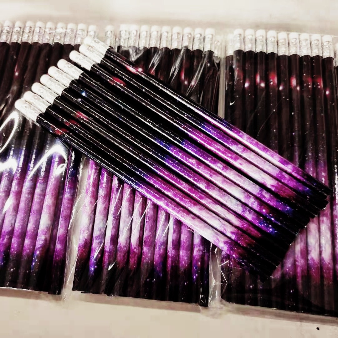 亚马逊爆款铅笔hb星空四色彩印橡皮印刷品牌木制铅笔考试木制铅笔|ms