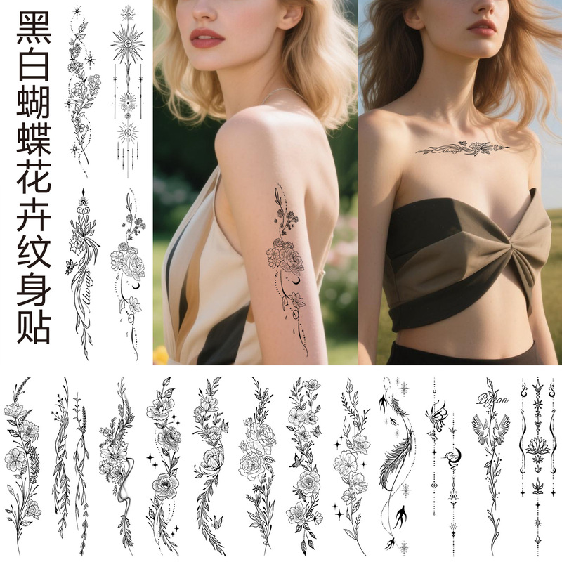 Amazon New Bikini Sexy Flower Arm Tattoo Sticker Collarbone Sexy Chest Wild Flower Tattoo Sticker