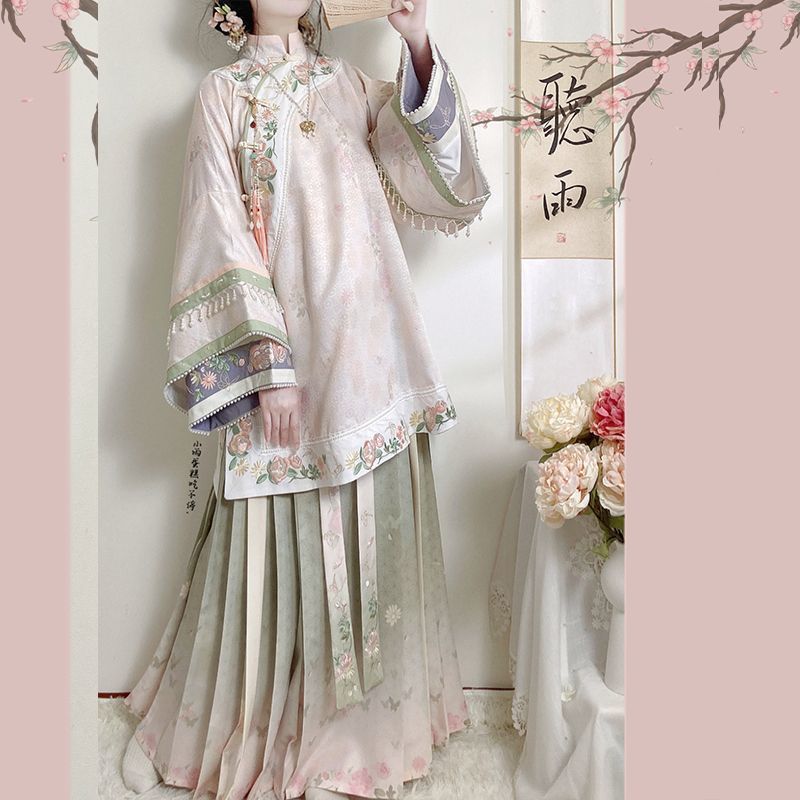 汉服春秋复原感全开襟重工刺绣倒大袖马面裙清汉女服装清汉服|undefined