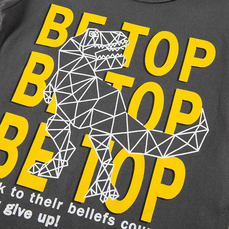 Nuevas letras de otoño dinosaurio color a juego de algodón puro cuello redondo Camiseta de manga larga para niños camisa de fondo de una sola pieza de moda