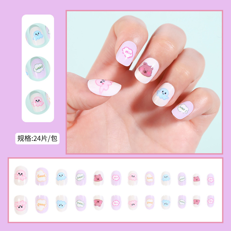 Cartoon high-value children's wearing nail pieces ins cute girls wearing nail pieces diy detachable fake short style
