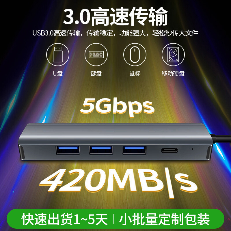 Nueva expansión de puerto de red Gigabit Dock cinco en uno de los HUB usb3.0 TYPE-C/USB-A expansión dos en uno