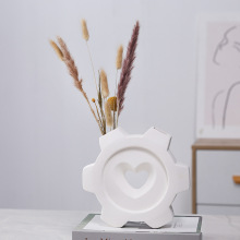 创意齿轮陶瓷花瓶客厅装饰品干花摆件插花桌面假花玄关陶瓷工艺品