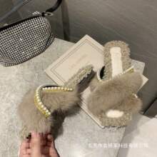 真兔毛毛拖鞋女春春2025新款百搭时尚平底ins外穿防滑凉拖女