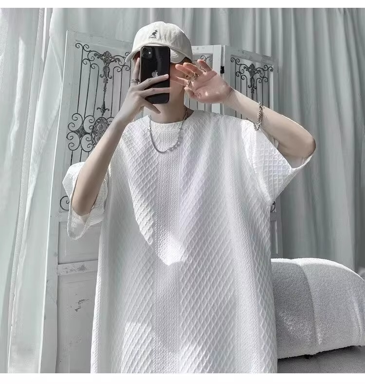 Men's Athletic Waffle Knit Short Sleeve T-Shirt And Shorts 2-Piece Set, Summer Casual Sports Outfit For Teens And Young Adults_viptrois.com