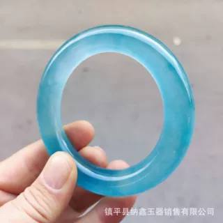 厂家批发高仿翡翠高冰胖圆蓝水油青水沫玉手镯石英岩玉镯翡翠手镯