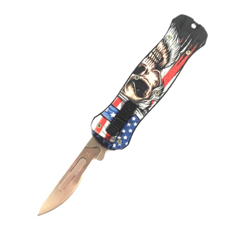 跨境热卖EDC直出美工刀开箱拆快递小刀户外自动迷你随身刀具otf刀