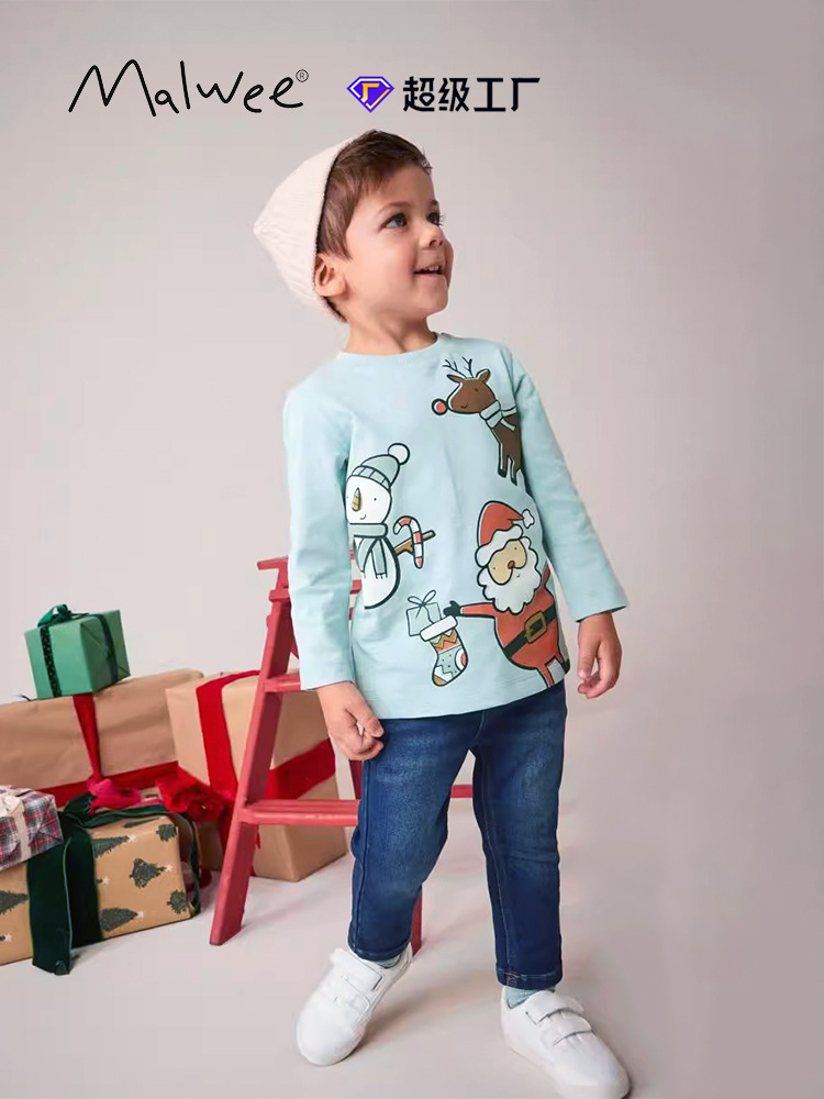 Cross-border malwee camiseta para niños, ropa de otoño nueva camiseta europea y americana para niños guapo, camiseta de cuello redondo, camiseta de manga larga