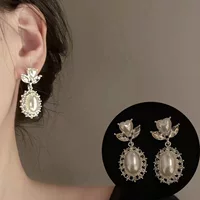 Серьги‑подвесы женские, серебро 925 с жемчугом и цирконами, ретро францульский цветочный дизайн