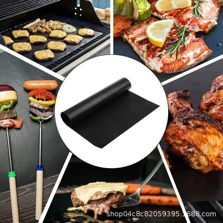 Amazon стекловолокно термостойкий тефлон барбекю коврик на открытом воздухе BBQ не окрашен в черный медный цвет коврик для барбекю