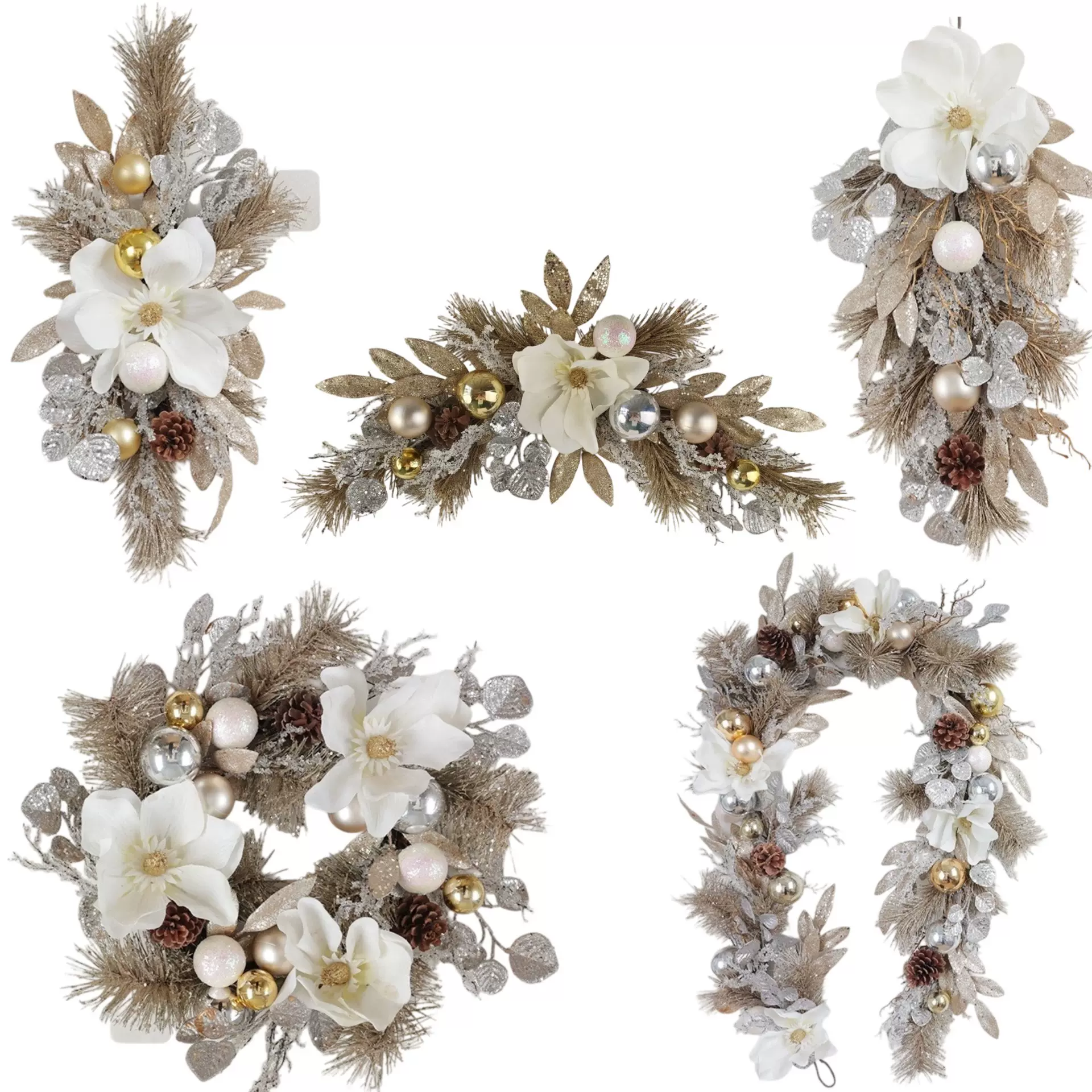 跨境亚马逊 圣诞松果装饰藤圈花环门挂 圣诞节橱窗场地布置装饰品