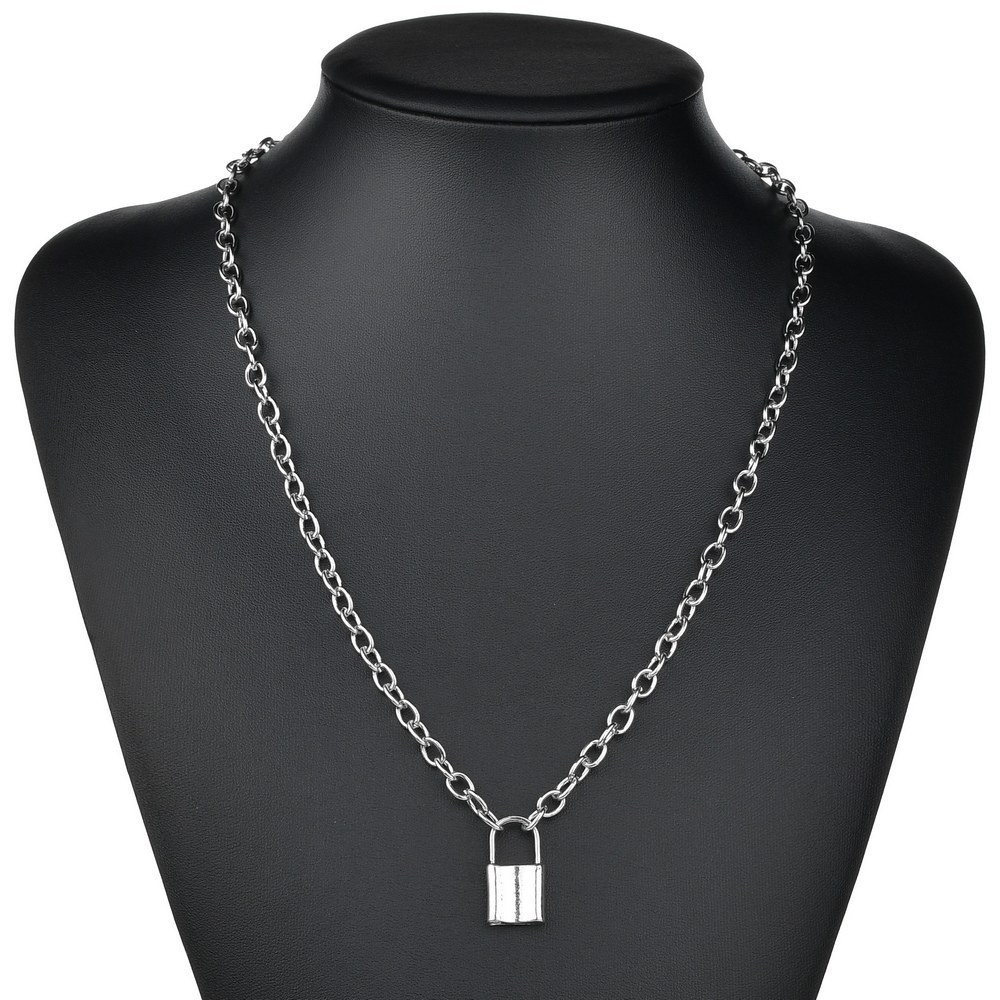 Punk Alloy Lock Pendant Thick Necklace display picture 2