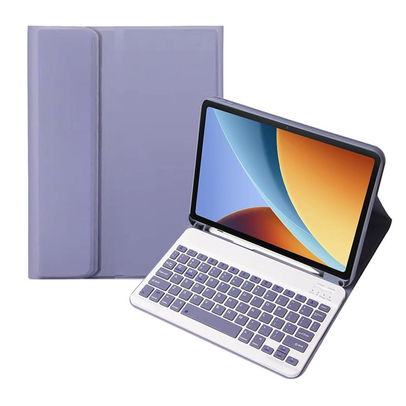 Funda de cuero morado profundo + teclado Bluetooth