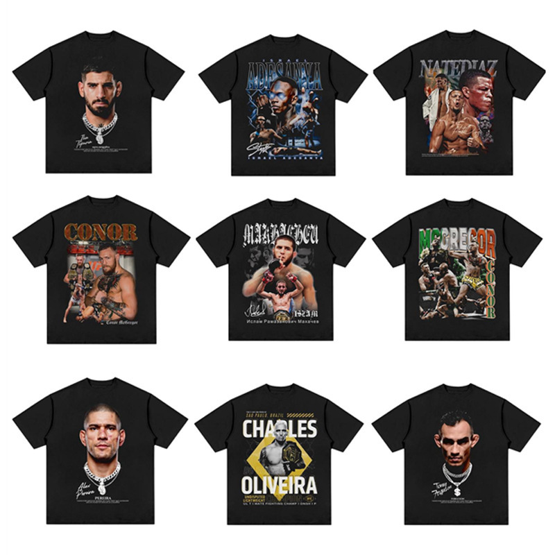 Boxing Oliveira Connor T-shirt UFC portrait print short sleeve fighting hiphop top trendy clothes Boxing Oliveira Connor T-shirt UFC portrait print short sleeve fighting hiphop top trendy clothes