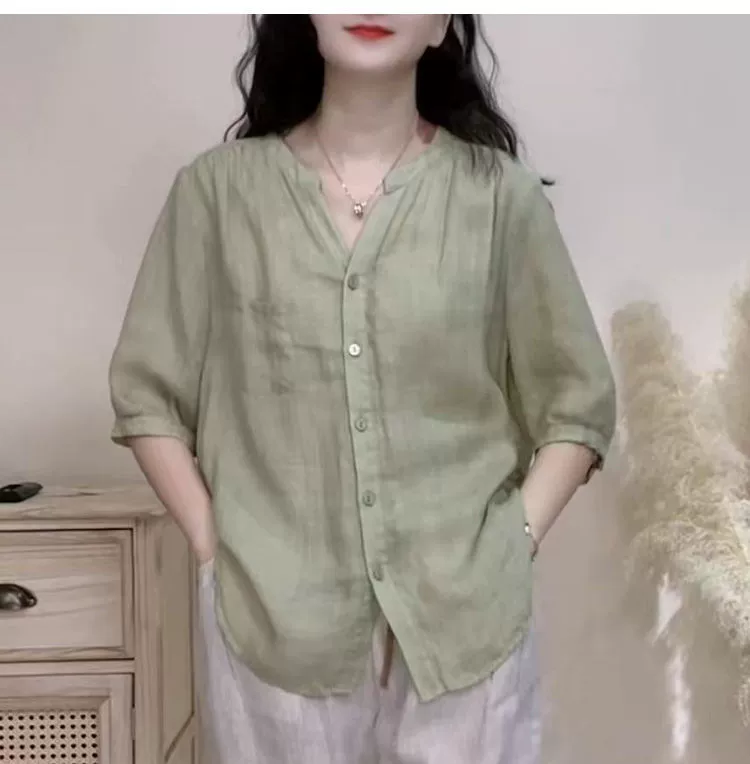 Летняя однотонная рубашка, plus size, оверсайз, V-образный вырез, западный стиль