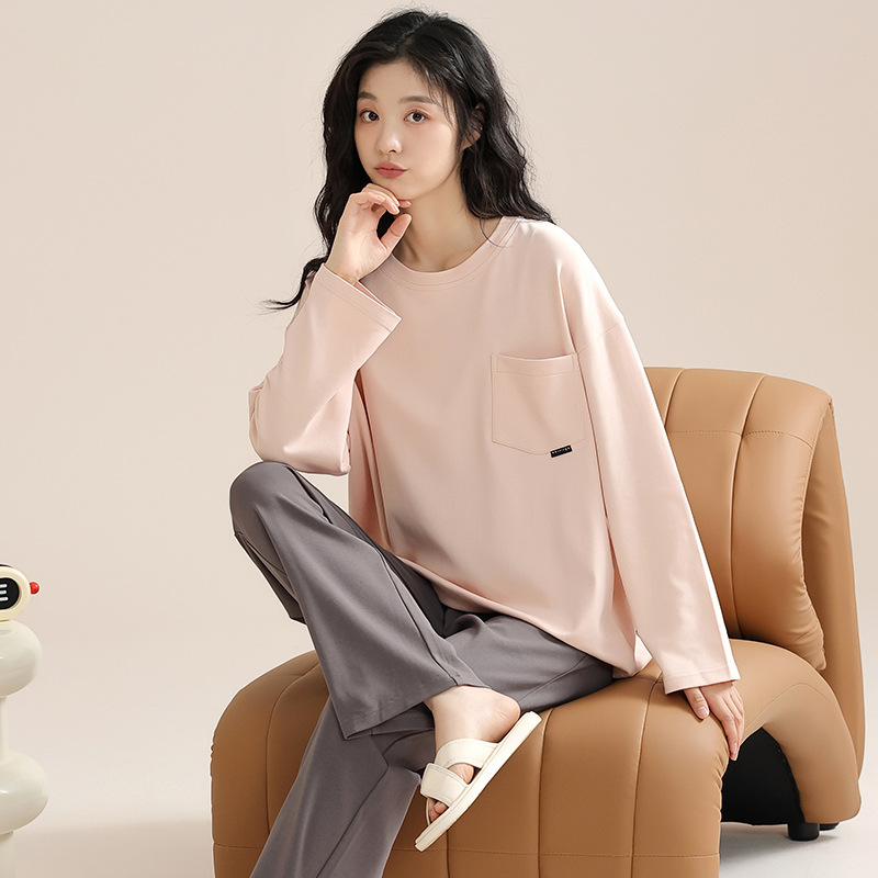2024 새로운 도착 잠옷 여성의 봄과 가을 순면 편안한 얇은 긴 소매 바지 외부 착용 홈 의류 세트