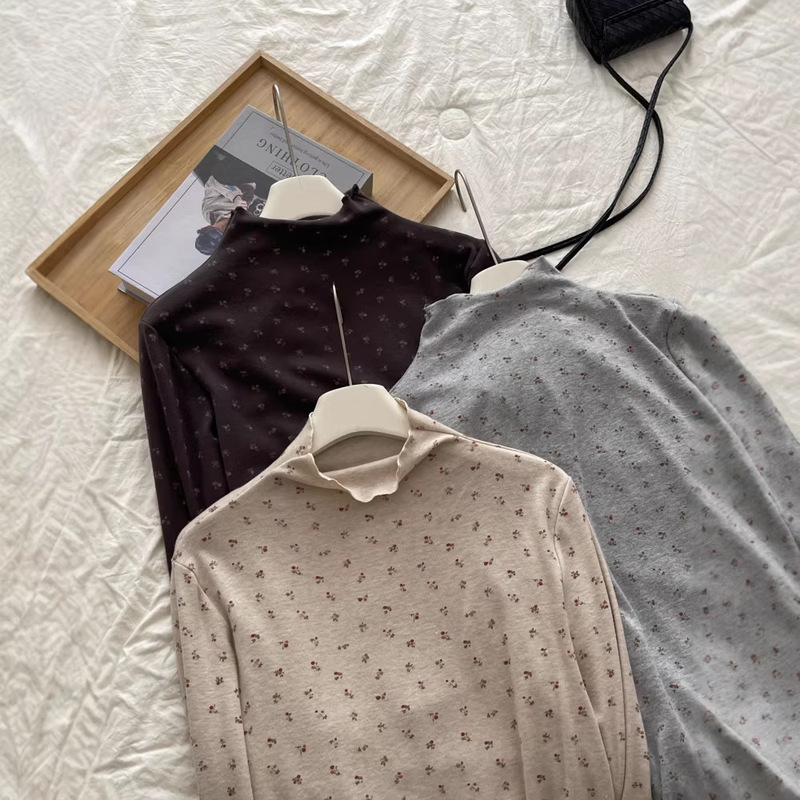 Casual Floral Versatile Half-High Collar Long-Sleeved T-Shirt for Women 2026 Spring and Winter New Style Slimming Top 6700 Casual Floral Versatile Half-High Collar Long-Sleeved T-Shirt for Women 2026 Spring and Winter New Style Slimming Top 6700